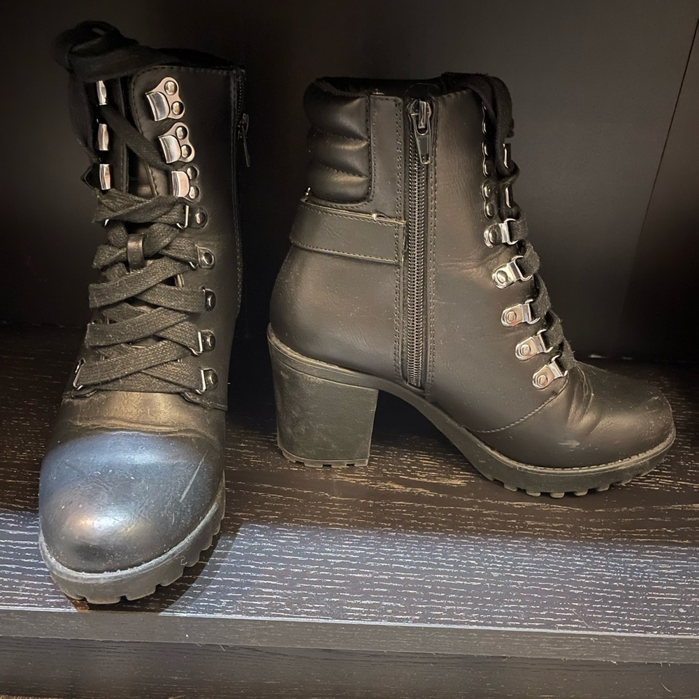 MIA Faux Leather Black Combat Booties